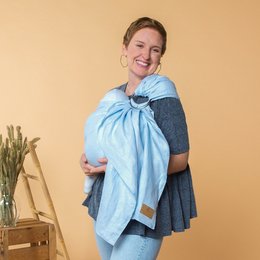 A soft, lightweight swaddle blanket in a light blue color, perfect for wrapping and comforting newborns.