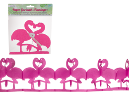 A 2-meter long pink flamingo garland, perfect for party decorations. The garland features a repeating pattern of flamingo silhouettes with heart shapes.