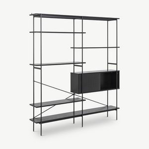 Lyla wide Bookcase, Black & steel frame