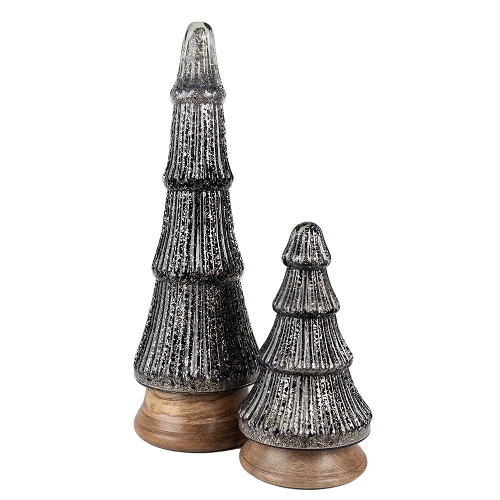 Kerstdecoratie Kerstboom Ø 15x44 cm Zilverkleurig Zwart Glas