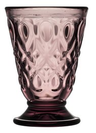 A set of 6 old rose-colored Lyonnais tumblers, each with a decorative pattern of oval shapes. The tumblers have a classic, vintage-inspired design and are suitable for serving water or other beverages.
