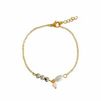 Jasper, Pearl and Rose Quartz Bracelet - Gold