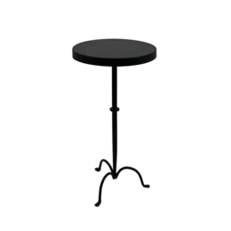  Classic black side table with adjustable height and round top.