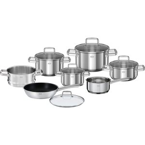 Rösle Kitchen - Momente Pfanne Set einschließlich Dampfer -Set von 8 Teilen - Silber