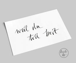Handwritten postcard with the text "Well, you are the best" on a white background with a brown envelope.