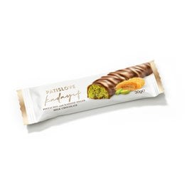 Pistachio and kadayif milk chocolate bar, 30g. Milk chocolate bar with pistachio and kadayif, a traditional Turkish pastry.