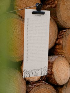 Grass paper birthday calendar - campervan in the mountains