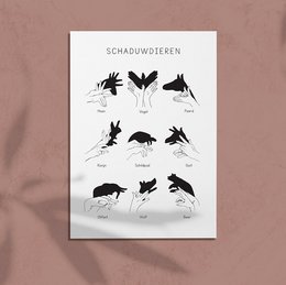 Postcard featuring silhouettes of various animals, including a fox, rabbit, and other wildlife. Suitable for thank you cards or nature-themed decor.