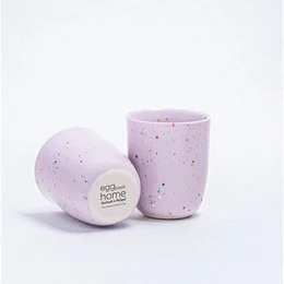 Lilac-colored medium-sized party cup made of ceramic material, featuring a speckled pattern design.