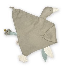 Soft, plush green tea-colored cuddle cloth in the shape of a goose, with a cozy and comforting design perfect for snuggling.
