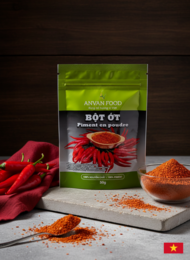 Red chili pepper powder, spice seasoning, vibrant orange-red color, 40g sachet packaging