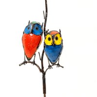 ZIMBA-ARTS METAL COLORFUL COUPLE OWL ON STICK