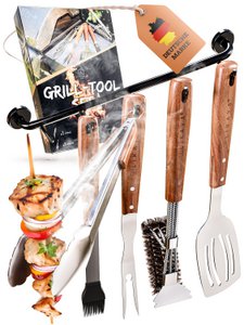 Premium grill cutlet set gemaakt van roestvrij staal met acacia houten handgreep