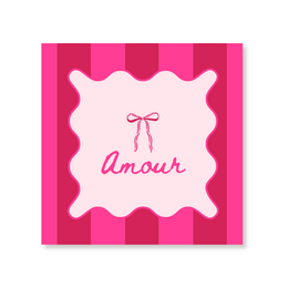 Pink napkins with bow and "Amour" text, scalloped edges, romantic design, FSC paper, 3-ply