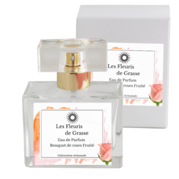 Fruity rose bouquet eau de parfum, 50 ml. Floral, feminine fragrance with notes of rose, peony, and citrus.