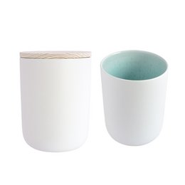  "Cylindrical storage jar 1500ml white ceramic wooden lid, available gray brown blue"