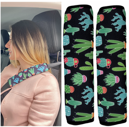 A car seat belt protector with a cactus pattern. The product is categorized as a belt and comes in 1x Kaktus and 2x Kaktus variants.