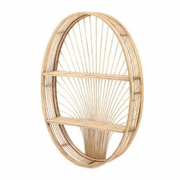  Oval rattan wall rack with arched design, suitable for storing and displaying items in a child's room.