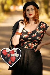 EU STOCK Lilian Off Shoulder Black Strawberry Top