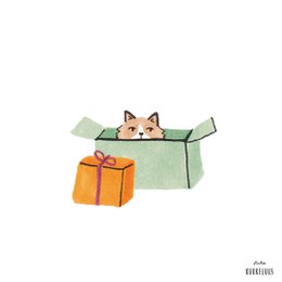 Tarjeta de Navidad | gato en caja | Mascotas
