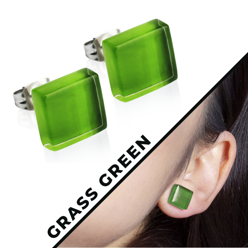 Firkantede ørestikker med glassten i mange farver • 10 mm • bæredygtige / minimalistiske / holdbare