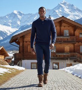 Cashmere Sweater Polo Neck heavy Jersey Apollo Navy