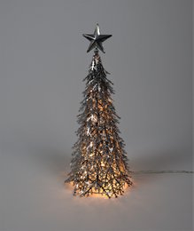  Decorative LED tree-shaped lighting fixture with a star topper, made of metal and featuring a warm white glow.