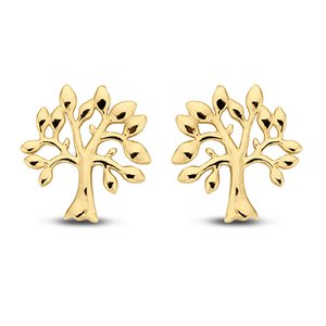 New Bling Goud 9NBG-0041 - Oorknopjes Levensboom -oorbellen- Bewerkt - 6,5mm - 14K Goud