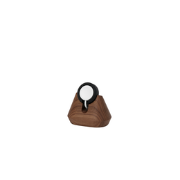  Wooden triangular charging stand for Apple Watch in walnut color.