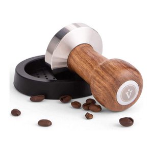 Tamper with elegant wooden handle - espresso stamp for the barista incl. Mat