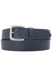 Black buffalo leather belt with silver-tone buckle, suitable for casual and formal wear.