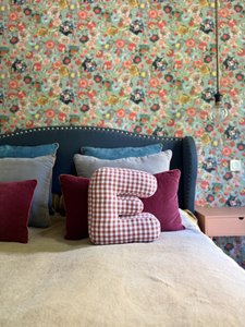 Letter Cushion Gingham Red Copy