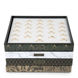 Charmin's Easy Order Initials Rings with display, rings in 4 sizes