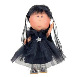  A black doll with a tulle dress and star accents. The doll has dark hair and a friendly, smiling expression.