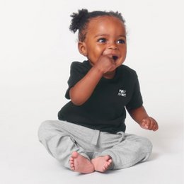 Black baby shirt with 'More Amore' text, available in sizes 0-6 months to 24-36 months.