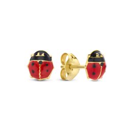  Red ladybug stud earrings, 14K gold, small round shape, enamel details, cute insect design