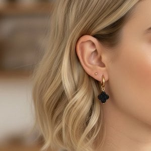 Galaxy Clover Hoops Hoop earrings with black four-leaf clover charm
