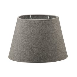Oval gray lamp shade with dimensions W:24xD:14xH:16cm. Made of a textured material, suitable for use in a home decor setting.