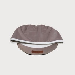  Cozy nest-style dog bed with soft grey fabric, white fleece lining, and cushioned sides for comfort.
