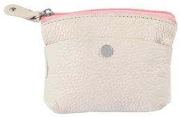 Genuine leather key bag, cream and pink, small compact pouch with snap closure