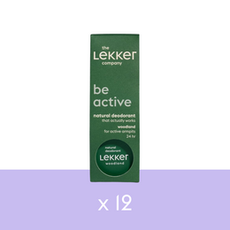  12 pack of Lekker natural deodorant with a fresh, earthy scent made from natural ingredients.