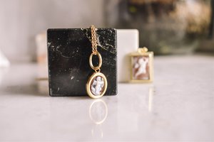 925 Sterling Silver 18K Gold Plated Cameo Angel Cupid Necklace