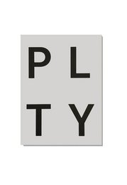 A pale grey notepad with the text "PLTY" printed on it. The notepad appears to be made of a simple, minimalist design.