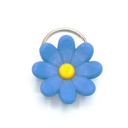 Blue daisy flower keychain with yellow center, soft plush material, floral design charm