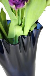 Vase glas bølget mørkeblå bordvase blå glasvase 30 cm høj