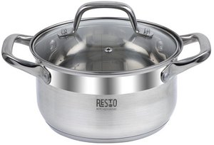 RESTO 92004 Libra Cooking Pan - 4.6 Liters - Round Ø22 cm - Stainless Steel - Induction Pan - Frying Pan with Glass Lid