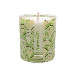  Cylindrical scented candle, cream wax, green botanical leaf pattern, orange blossom fragrance, decorative home decor