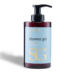  Shower gel with a 300ml capacity, featuring a pump dispenser for easy application. The product has a blue and brown color scheme.