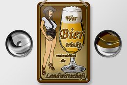 Tin sign Pinup 12x18cm who drinks beer supports country decoration