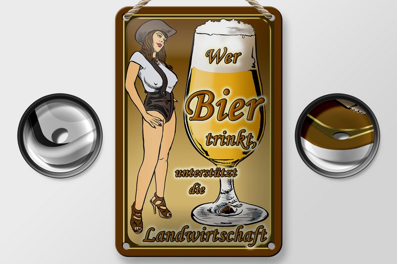 Tin sign Pinup 12x18cm who drinks beer supports country decoration